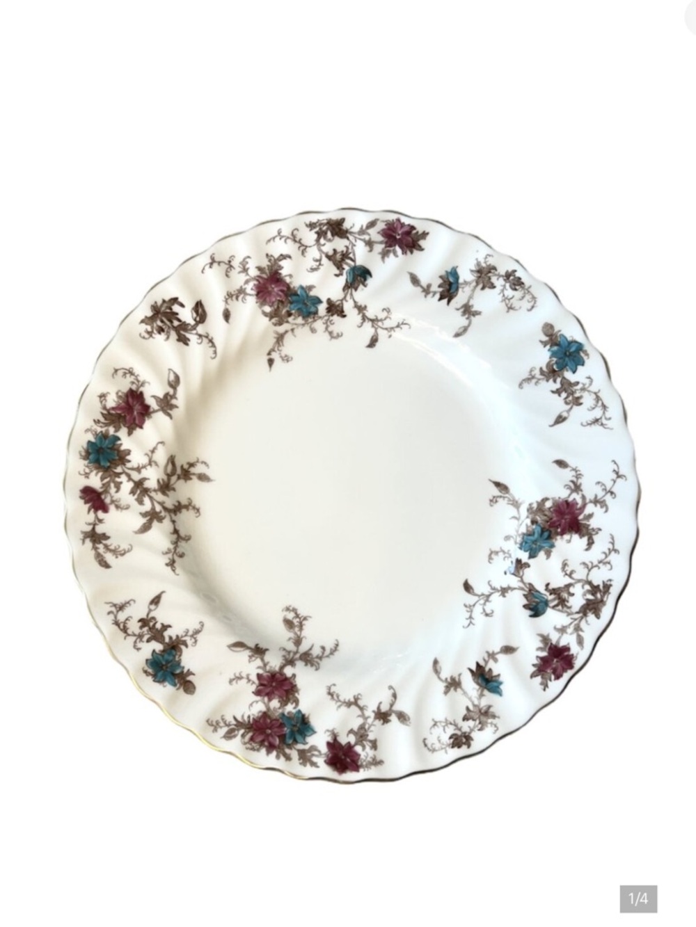 Set of 4 - Vintage Minton England "Ancestral" Bone China 8" Side Plates - 1950s